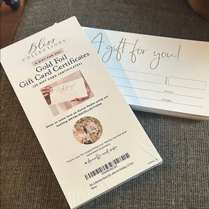 Bliss Collections Gold Foil Gift Card Certificates